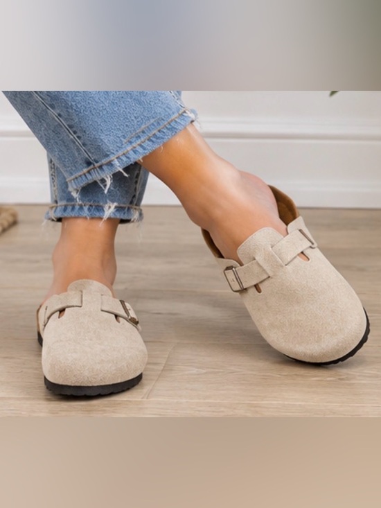 White Mountain Shoes - White Mountain Beige Suede Slip-On Clogs